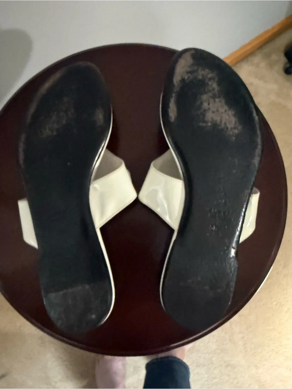Gucci White Patent Leather Horsebit Thong Slide Sandals Women’s 5B Italy